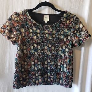 Anthropologie Made in S.F. sequined floral top